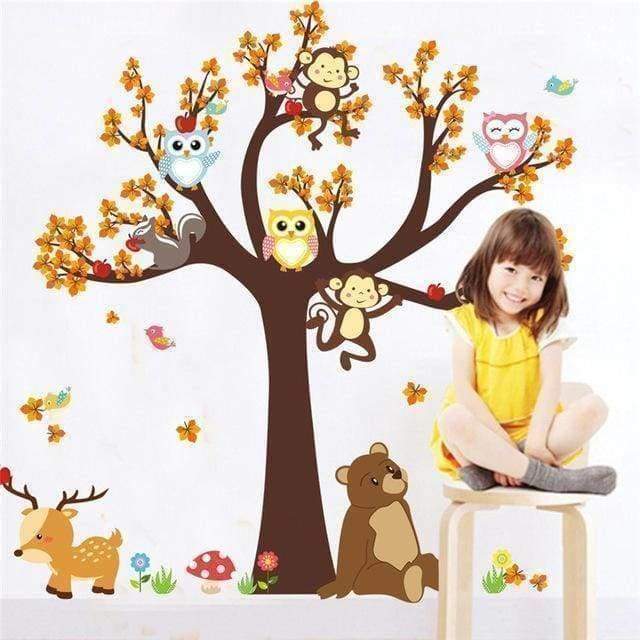 Ma Super Peluche Décoration Arbre entier Sticker décoratif pour chambre d’enfant avec motif animaux et nature