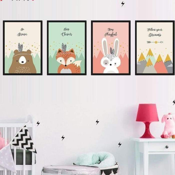 Ma Super Peluche Décoration Tableau décoratif pour chambre d’enfant avec animaux indiens et messages