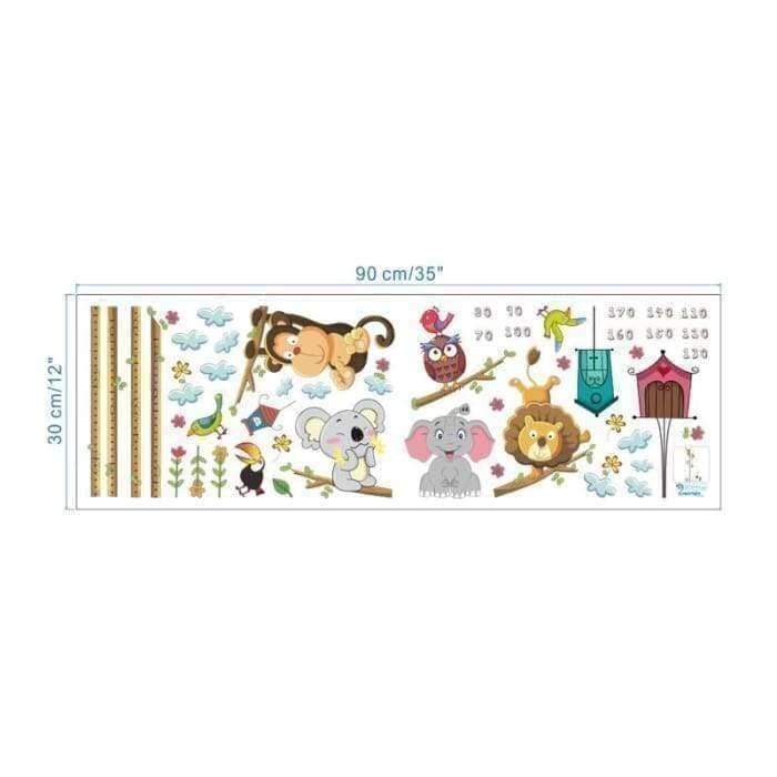 Ma Super Peluche Décoration Toise murale autocollante avec motif animaux pour mesure enfant